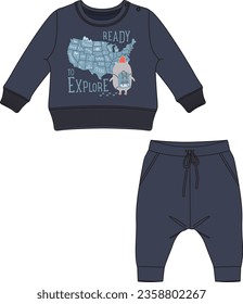 Set of isolated fashion flat sketch for baby. Baby suit vector. Baby clothes set vector illustration