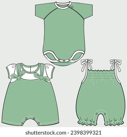 Set of isolated fashion flat sketch for baby. Baby rompers, bodysuit vector. Baby clothes set vector illustration
