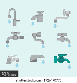 Set of isolated Faucet vector icons on the background for graphic and web design.