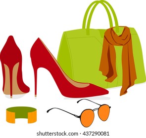 Set of isolated female accessories. Vector illustration
