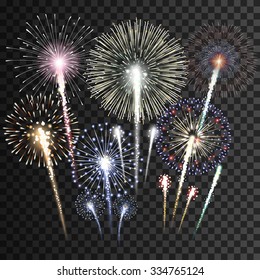 Set of isolated  fireworks vector illustration