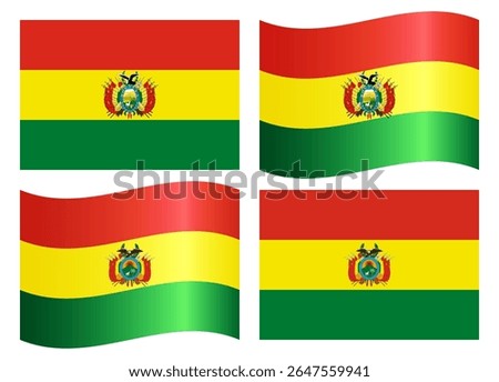 Set of isolated flags of Bolivia. Classic and 3D wavy design. Clip art image.