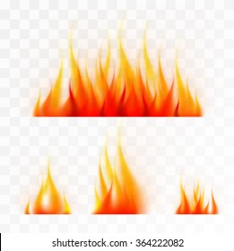 Set of isolated flames fire, good working on light background