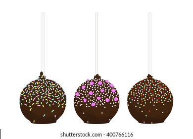 Set of isolated flat cake pop. Cupcakes round shape on a stick. Hand drawn vector illustration.