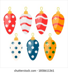 Set of isolated flat christmas decorations. Christmas balls. FLat vector illustration.