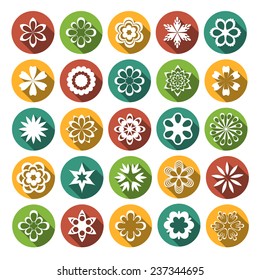 Set of isolated flat design icons, colorful, editable. Round shaped. Can be used for a pattern or separately. 
