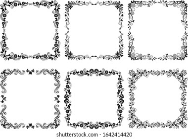 set of isolated floral frames