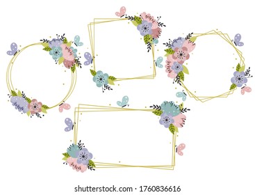 set of isolated floral geometric gold frames
 -  vector illustration, eps