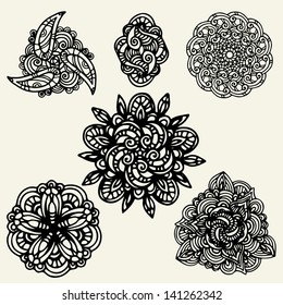Set isolated floral tattoo - vector
