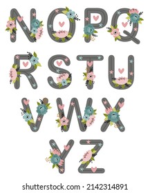 set of isolated   flower letters part2. Flower alphabet from N to Z