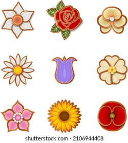Satz von Fingerbrettkeksen in Form von Einzelblumen