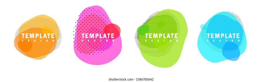 Set of isolated  fluid blobs, gradient  liquid spots. Abstract brush spats for poster design or flyer background, banner template. Geometric shapes with dynamic colors