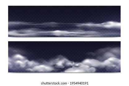 Set of isolated fog clouds realistic images on transparent background with fleecy and cumulus cloud types vector illustration