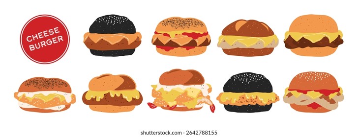 Set of isolated food in cute hand drawn in minimal plain colors style on a white background. Suite for menu decoration, recipe and presentation in flexible design.