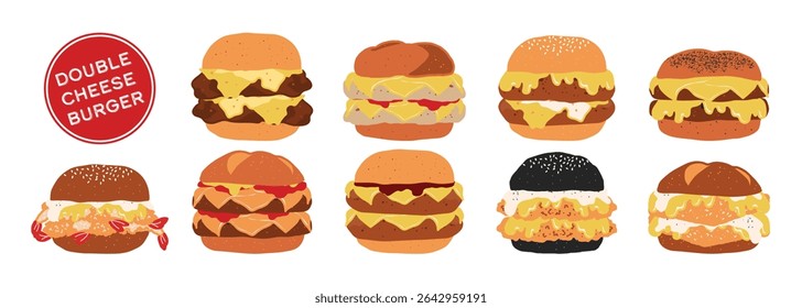 Set of isolated food in cute hand drawn in minimal plain colors style on a white background. Suite for menu decoration, recipe and presentation in flexible design.