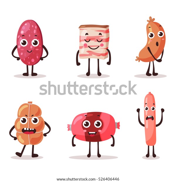 Set Isolated Food Meat Characters Cartoon Stock Vector (Royalty Free ...