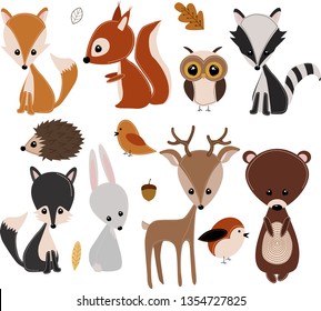set of isolated forest animals - vector illustration, eps
