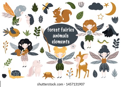 set of isolated forest fairies - vector illustration, eps