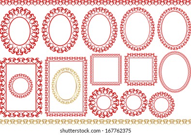 set of isolated frames and borders with hearts