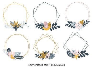 set of isolated frames with flowers - vector illustration, eps