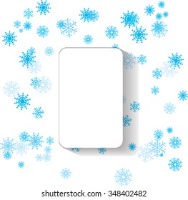 Set of isolated frames on a snowy, winter background, a white background with blue snowflakes