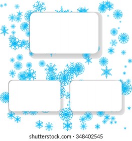 Set of isolated frames on a snowy, winter background, a white background with blue snowflakes
