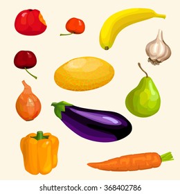set of isolated fruits and vegetables