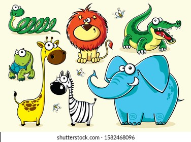 Set of isolated funny animals of Africa