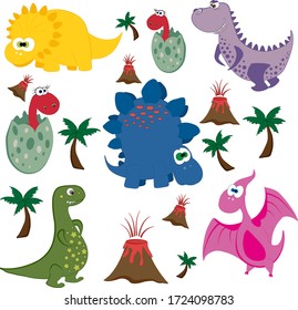 Set of isolated funny cartoon dinosaurs


