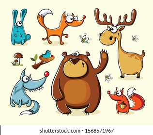 Set Of Isolated Funny Cartoon Forest Animals