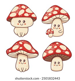 set of isolated funny cartoon mushroom 