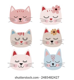set of isolated funny cat heads