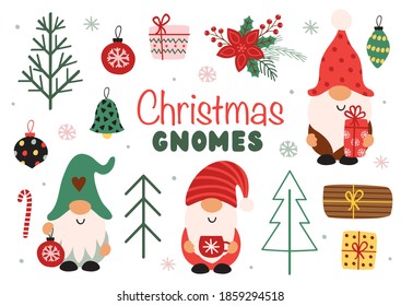 set of isolated funny Christmas gnomes