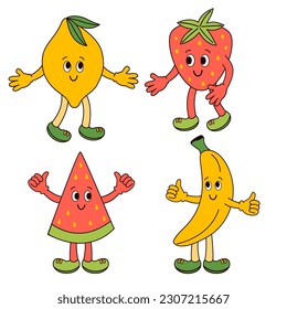 set of isolated funny fruit