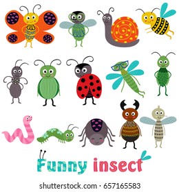 Set Of Isolated With Funny Insect - Vector Illustration, Eps