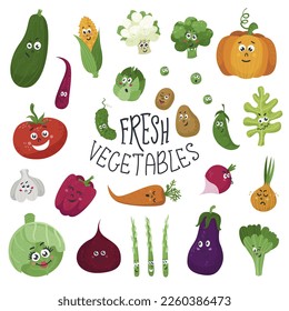 Set of isolated funny kawaii vegetables