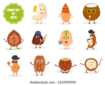 Conjunto de personajes humorísticos aislados al estilo de las caricaturas. Ilustración vectorial plana sobre fondo blanco.