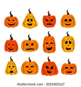 set of isolated funny pumpkins