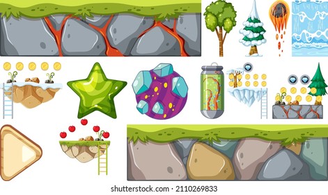 Set of isolated game objects and elements illustration