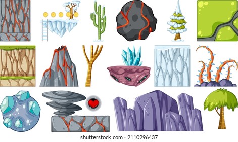 Set Of Isolated Game Objects And Elements Illustration