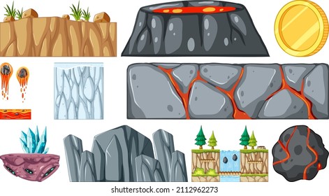 Set of isolated game objects and elements illustration