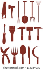 set isolated garden and repair tools silhouette