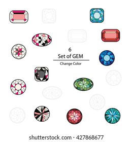 Set of isolated gem stones and thin line design elements, emblems with diamonds.