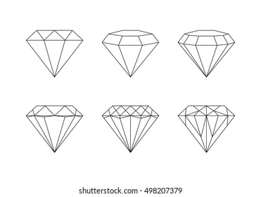 Conjunto de piedras preciosas aisladas.Conjunto vectorial de elementos de diseño de línea delgada de diamante. Precioso conjunto de piedras preciosas. Patrones de facetas de piedra de piedra en un fondo blanco.
