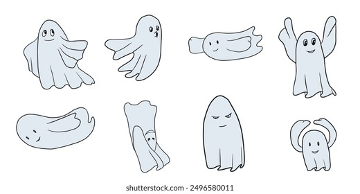 Set of isolated ghostes. Flat design for halloween
