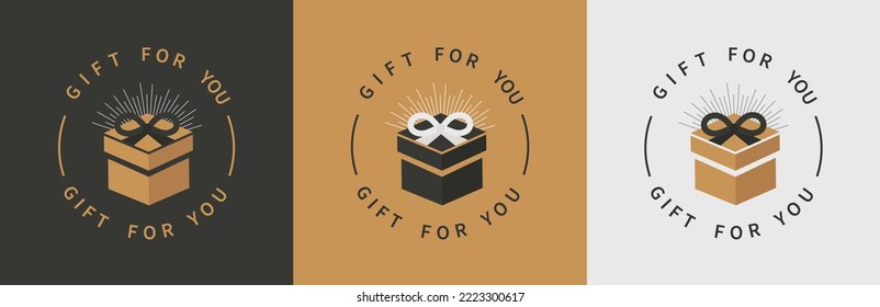 Set of isolated gift box icons with text gift for you. Extra bonus with surprise in gift box.Sale banner, special offer coupon,reward badge. Template for giveaway, birthday, party.Vector illustration.