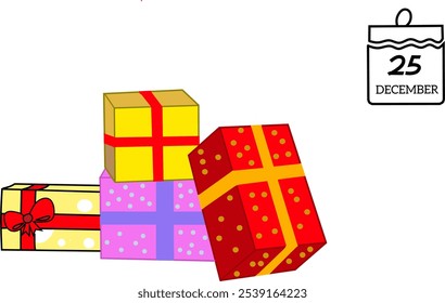 a set of isolated gift boxes. Render Collection of colorful wrapped boxes. Christmas, new year, sales, shopping. Gift box with gold ribbon, Gift box for valentine, birthday, holiday. Eps 10 vector ill