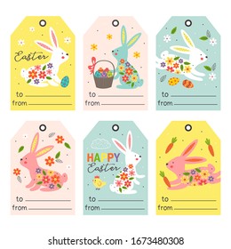 set of isolated gift tags with easter bunny - vector illustration, eps  