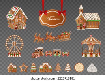 set of isolated gingerbread landscape elements. christmas gingerbread cookies. 