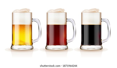 Set Isolated glass beer on white background. Vector illustration design.